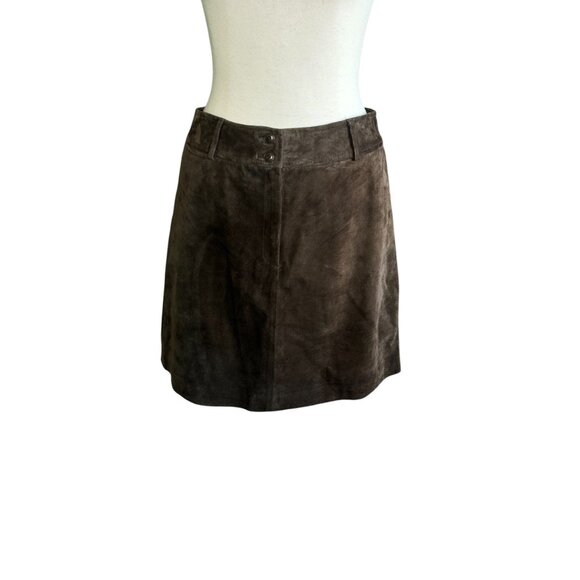 Ann Taylor Vintage 90s Brown Suede Leather Pencil Mini Skirt Size 10 - Picture 1 of 6